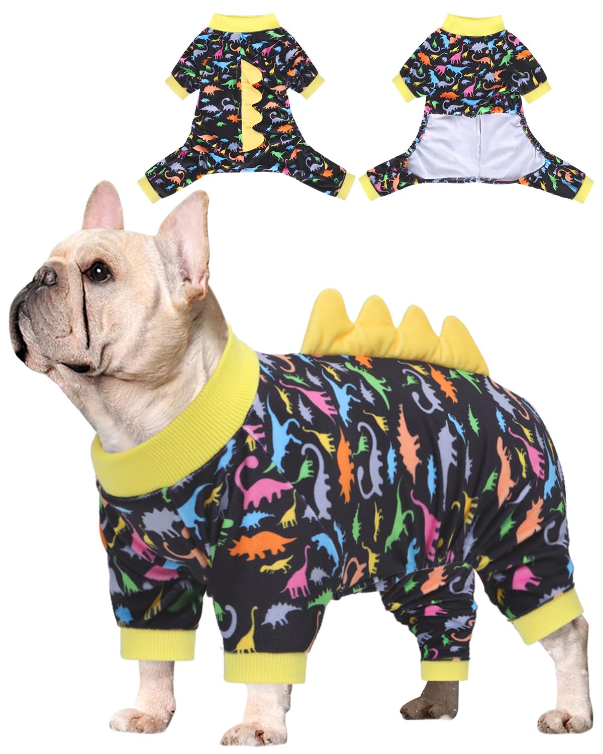 CuteBone Dinosaur Costume Dog Pajamas, Stretchy Spandex Crystal Velvet Sleepwear Coat for Small Dogs, Soft & Warm Pet Outfit Clothes for Cold Weather, Cozy Pullover Design COSP05XXL