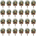25PCS Artificial Pine Picks, Pine Needles Branches with Gold Berry Stems, Small Fake Berries Pinecones Branches for Crafts Christmas Tree DIY Garland Holiday Wreath(Gold)