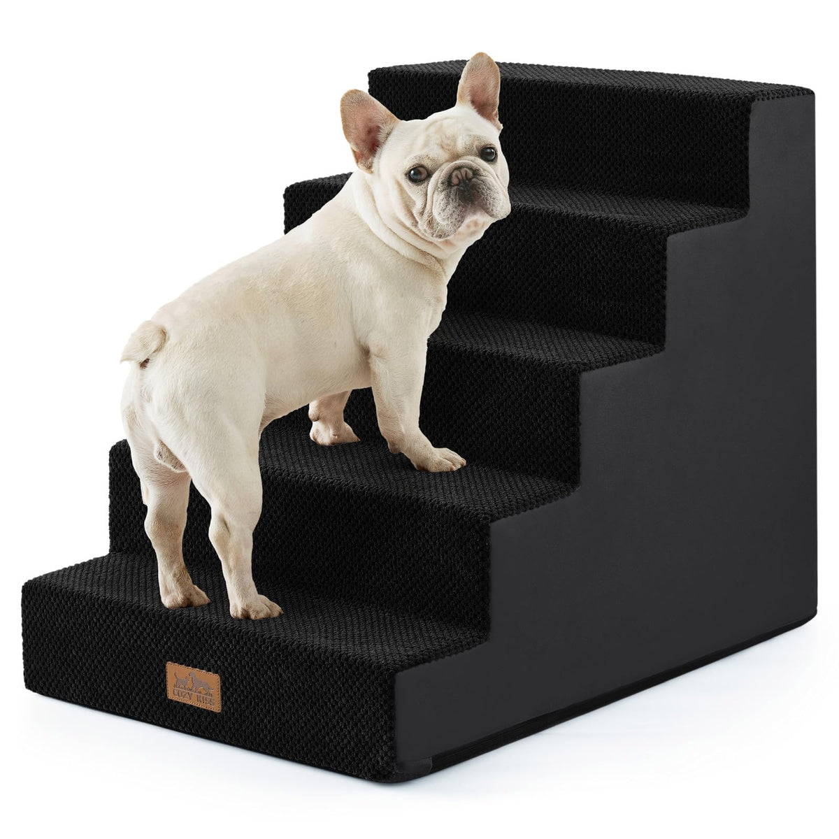 COZY KISS Dog Stairs for Small Dogs, 5 Tier Wider Pet Stairs for High Beds, 23.6" H Non-Slip Dog Steps for Old Cats, Puppies, Small Medium Dogs, 19.7x29.5x23.6 inch, Beige