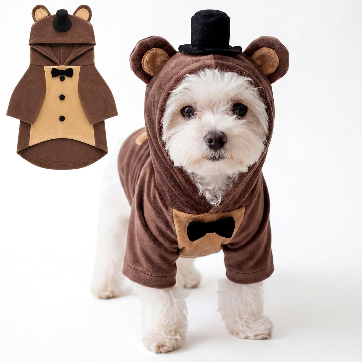 Huhumy Halloween Dogs Bear Costume for Pets with Black Top Hat Bow Tie, L