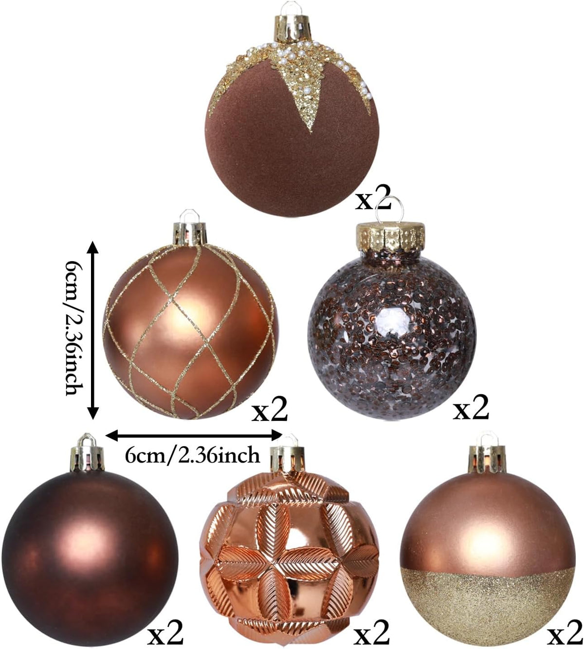 HipTree 12ct 2.36 in Copper Gold Velvet Baubles for Tabletop Christmas Tree