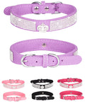 Bling Dog Collar for Small Medium Large Dogs, Crown Rhinestone Dog Collars for Girl and boy Dog, Diamond Puppy Collars, Adjustable Leather Suede SOFE Cat Collar (S(10.6"-13"/27CM-33CM), Pink)
