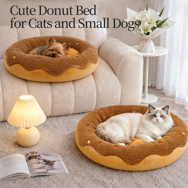 Donut Cat Bed, 21in Calming Small Dog Bed, Washable