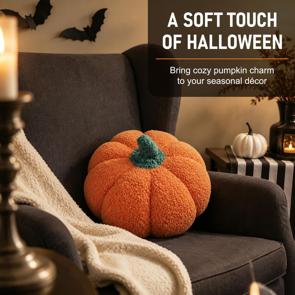 13" Cute Pumpkin Throw Pillow for Fall Decor/Halloween, 1 Pack