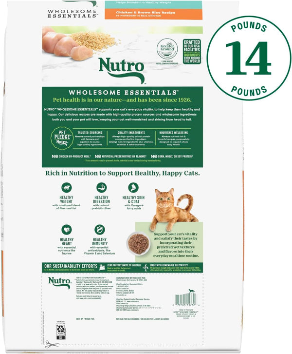 Nutro Wholesome Essentials Dry Cat Food, Indoor Cat Food Dry Chicken & Brown Rice Recipe, 14 lbs.