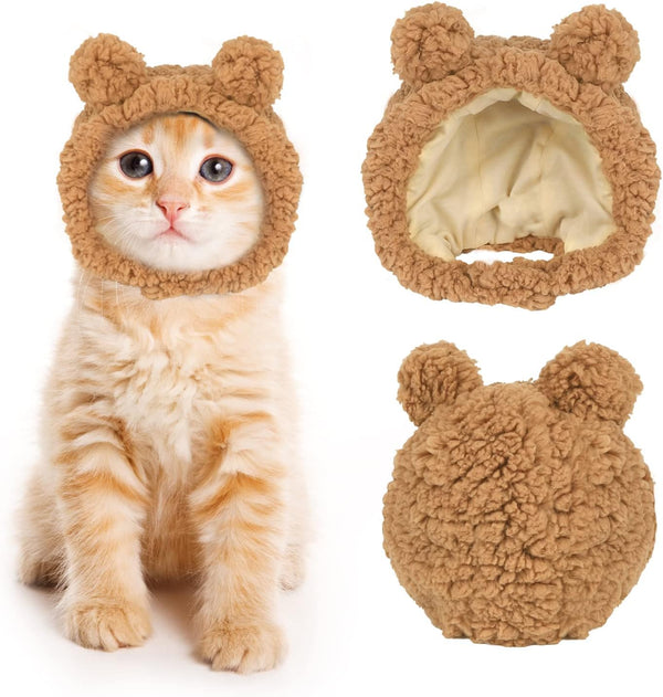 JOICEE Cute Cat Costume Warm Bear Hat Adjustable Small Pet Headwear for Cat