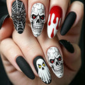 Halloween Press on Nails Medium Almond Ghost Fake Nails 30Pcs