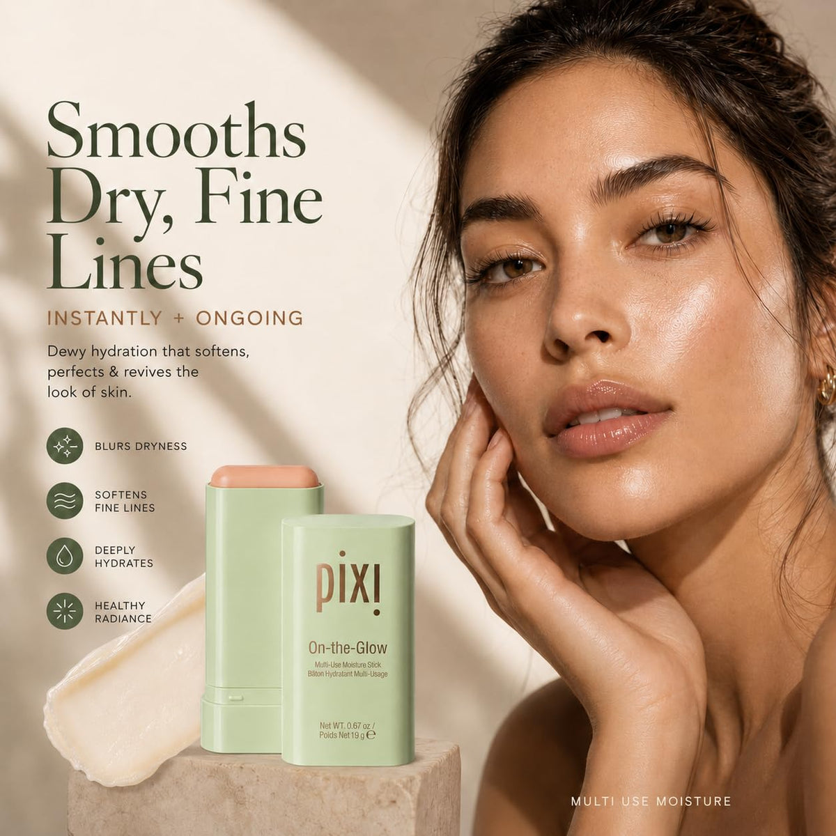 Pixi Beauty On-the-Glow | Colorless Solid Moisturizer Stick | Multi-Use Moisturizer | Travel-Friendly Hydration Anywhere You Go | 0.67 Oz