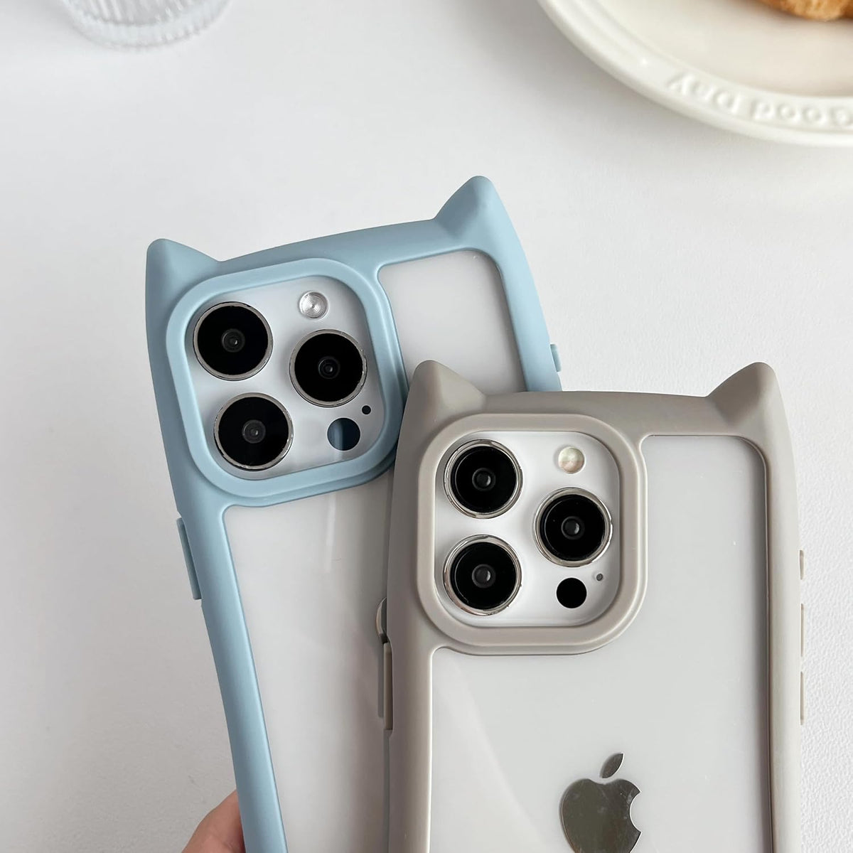FLIRACON Cute Cat Ears Clear Phone Case Compatible with iPhone Case (Black,for iPhone 15)