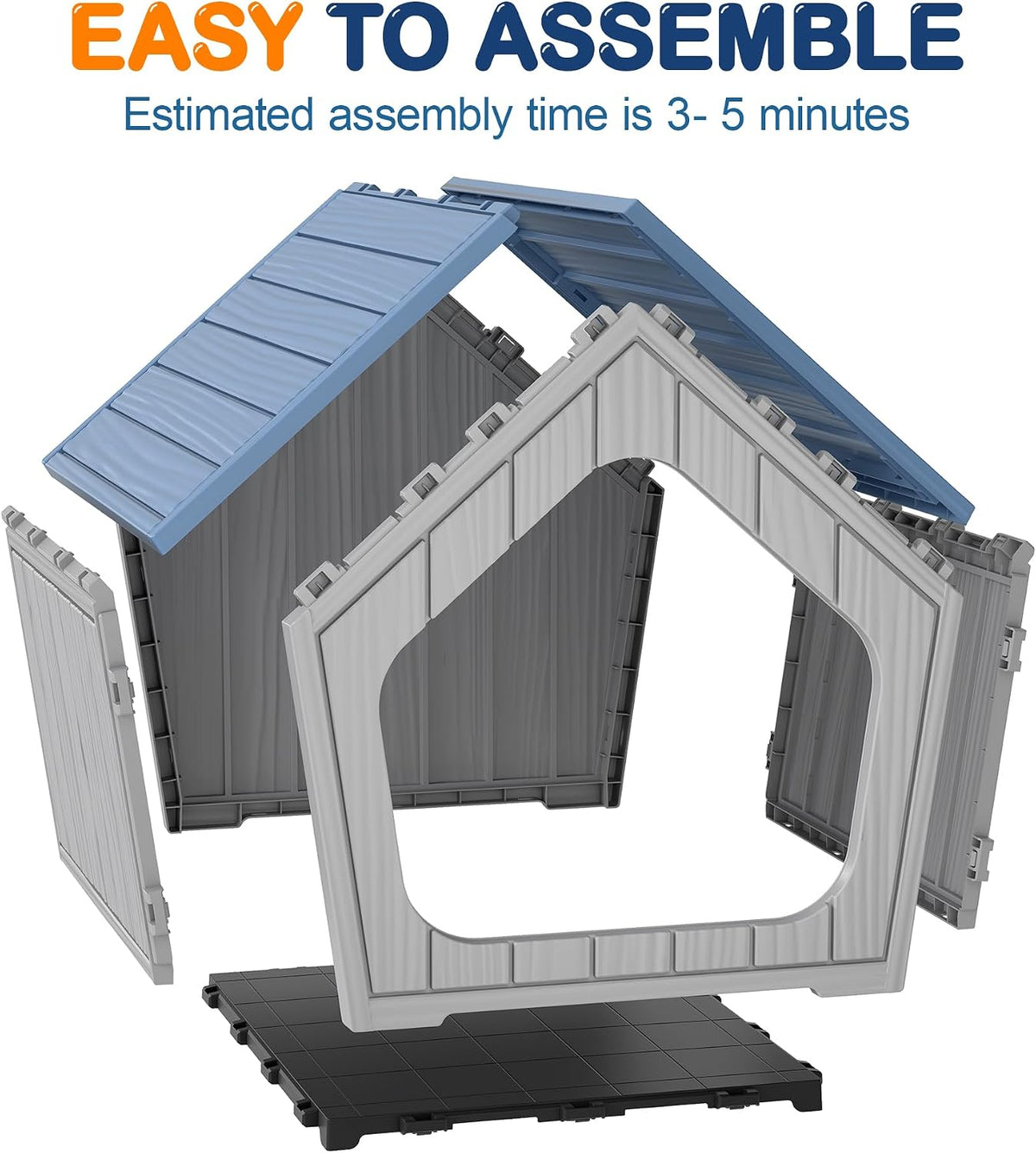 Bifanuo Dog House Outdoor Indoor for Small Dogs - Plastic Pet Shelter, Easy-Assemble & Weather-Resistant for Living Room, Balcony (Blue, 18" L x 22.4" W x 22.2" H)