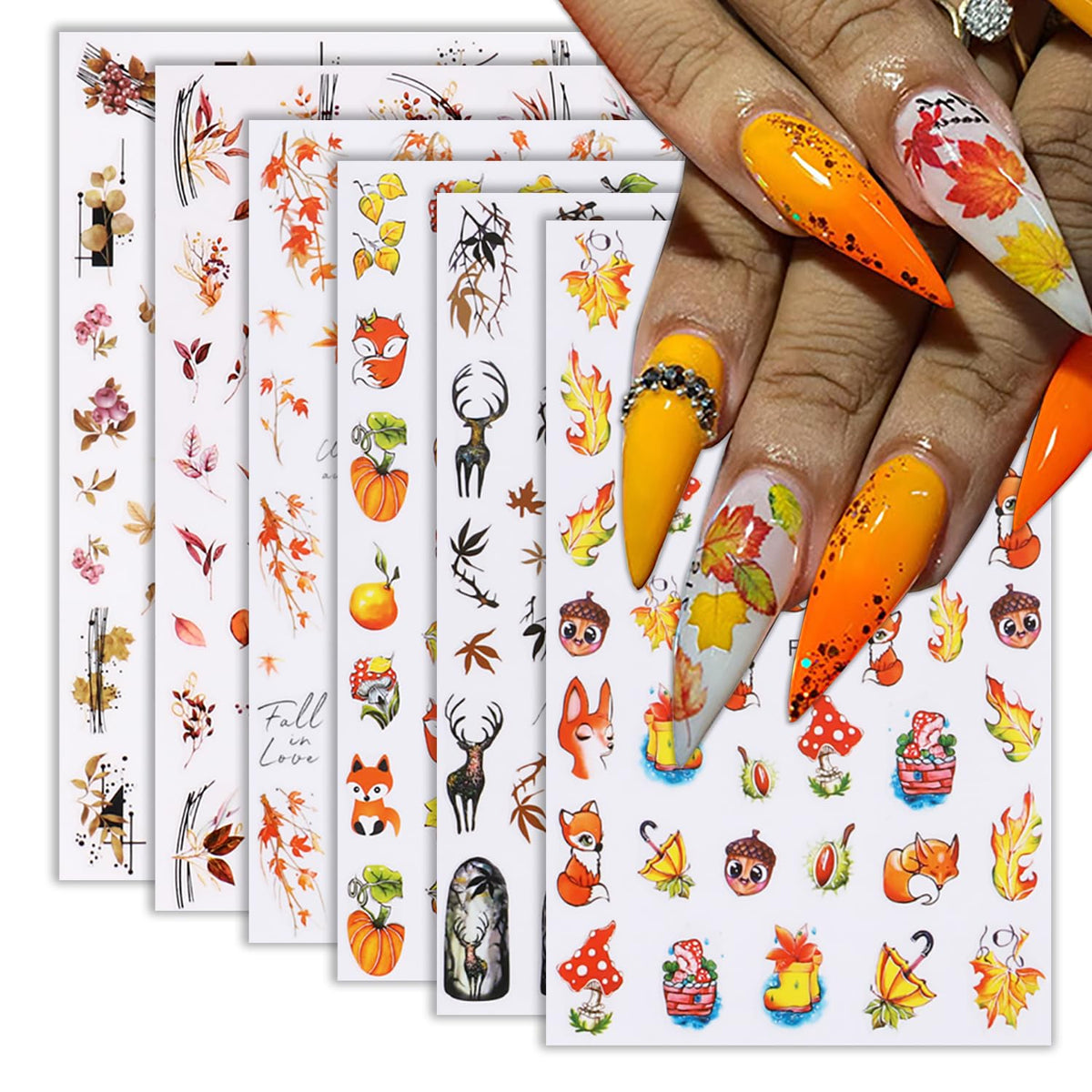 Halloween Nail Art Stickers Cute Ghost Pumpkin 3D Self-Adhesive Nail Decals Bat Cat Skull Designs Nail Decorations Halloween DIY Manicure Supplies for Women Girls&Kids 6Pcs