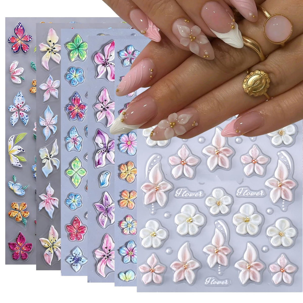 Halloween Nail Art Stickers Cute Ghost Pumpkin 3D Self-Adhesive Nail Decals Bat Cat Skull Designs Nail Decorations Halloween DIY Manicure Supplies for Women Girls&Kids 6Pcs