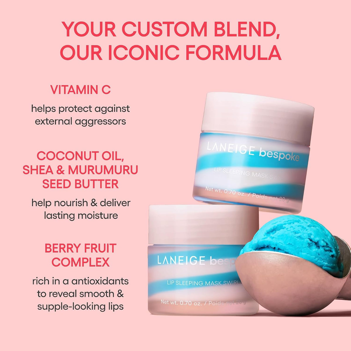 LANEIGE Lip Sleeping Mask: Korean Overnight Treatment For Dry Lips | Hydrating & Nourishing Overnight Lip Treatment Mask with Vitamin C, Shea & Murumuru Seed Butter | Now Build Your Own Bespoke Swirl