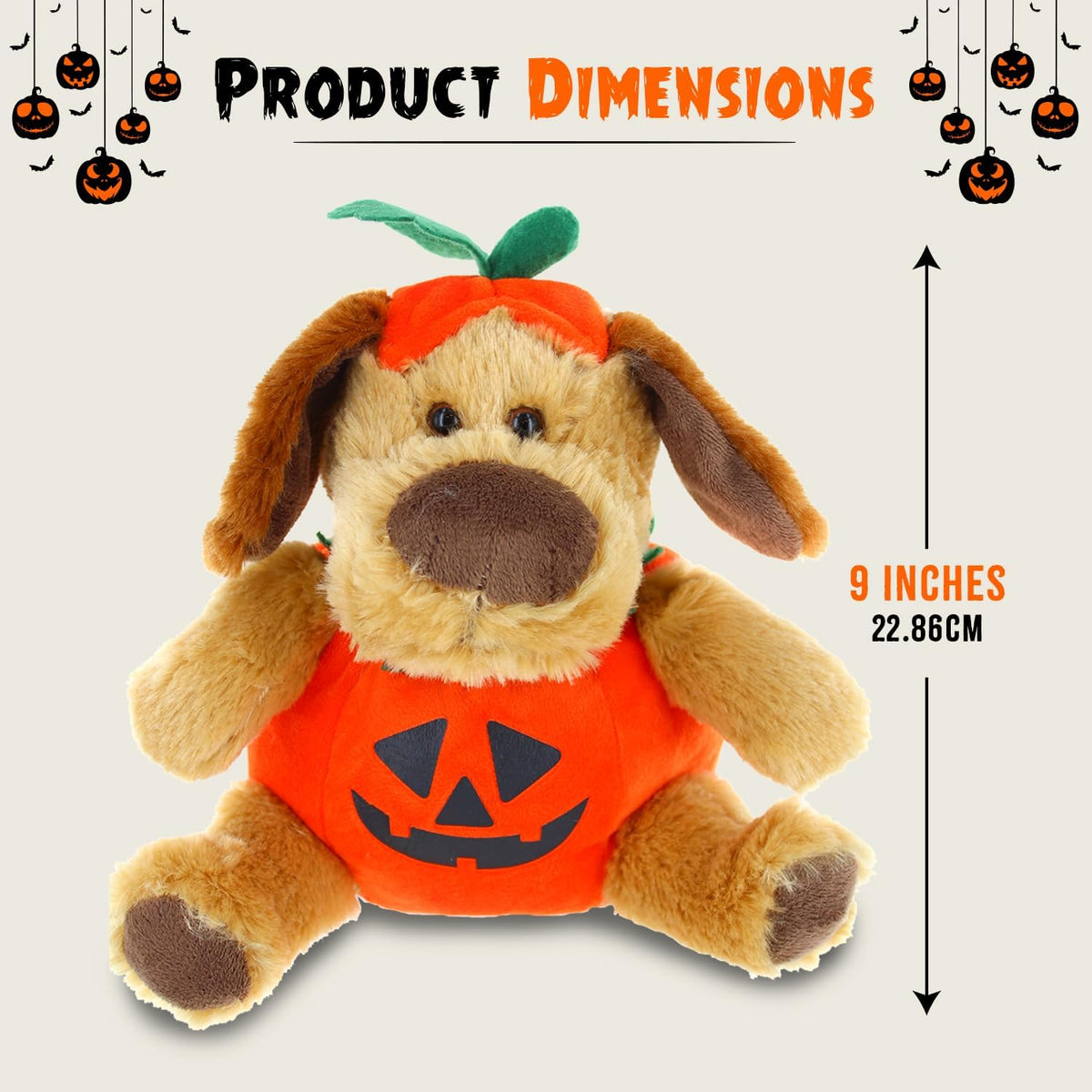 Plush Halloween Dog with Pumpkin - Soft Toy, Home Decor - Gifts for Kids & Toddler Baby - 9 Inches (Halloween Dog)