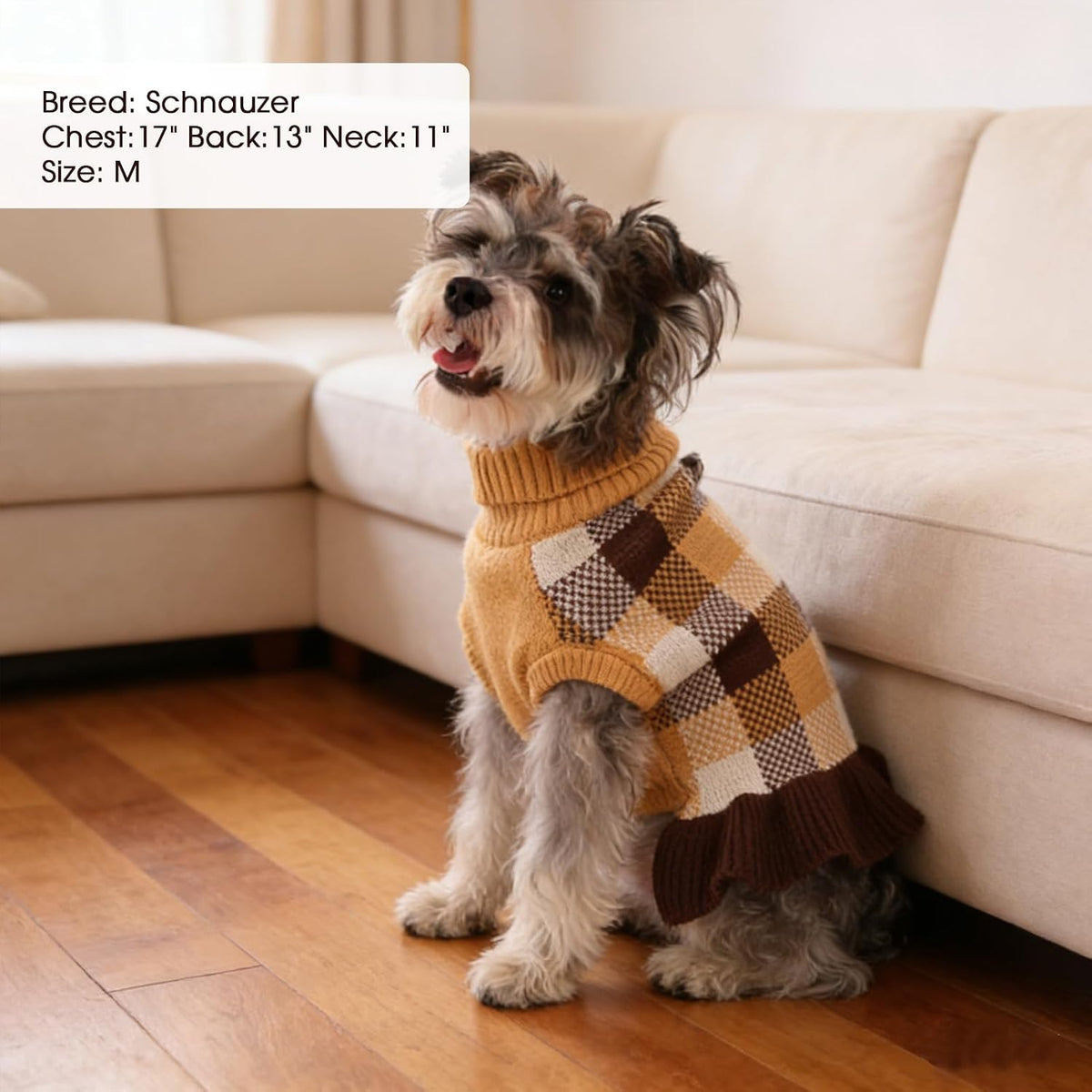 Dog Sweater Dress Plaid Knitwear for Small Dogs Girl Christmas Clothes