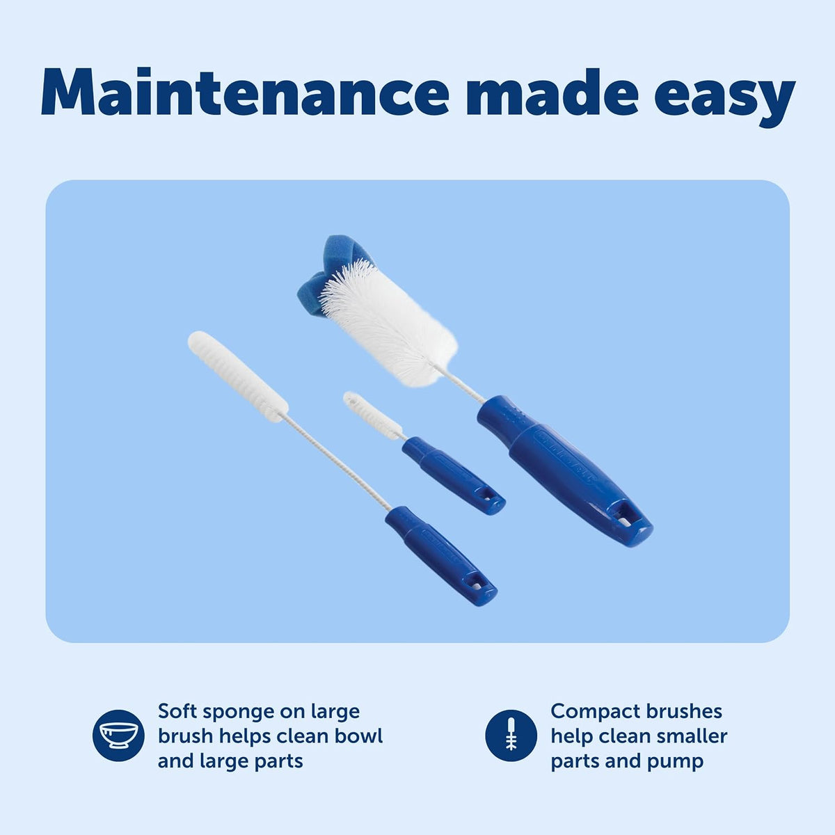 PetSafe Drinkwell Dog and Cat Water Fountain Cleaning Kit, 3 Brushes, Blue, 1 3/8', 1 5/8', 2' brushes (535855) | 3-Brush Set, Plastic-Wrapped Steel Shafts Resist Rust, Flared Sponge Tip for Deep Cleaning, Fits All Drinkwell Fountains