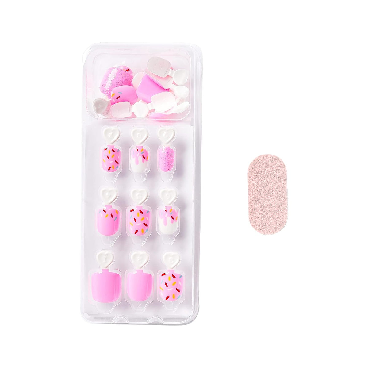 Kiss Impress Mini Mani Press On Nails for Girls & Tween Kids, 20 Super Duper Short Squoval Press-Ons with Pink Glitter Sprinkle, Mom Approved for Small Nail Beds, No Glue Needed, Mini File Included