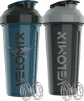 VELOMIX 2 Pack 28oz Protein Shaker Bottle for Protein Mixes, Black/Transpar