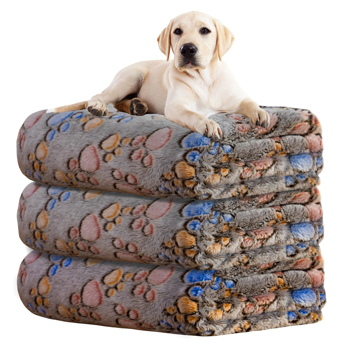 Rezutan 1 Pack 3 Blankets for Dogs, Dog Blanket for Large & Medium Pet Cat, Premium Soft Fluffy Suitable for Dog Kennels & Beds, Sofas, Gifts Puppy Essentials, 41x31inch, Gray/Blue/Beige