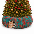 Fluffy Cat Tunnel Bed Under Christmas Tree, Plush Warm Brown