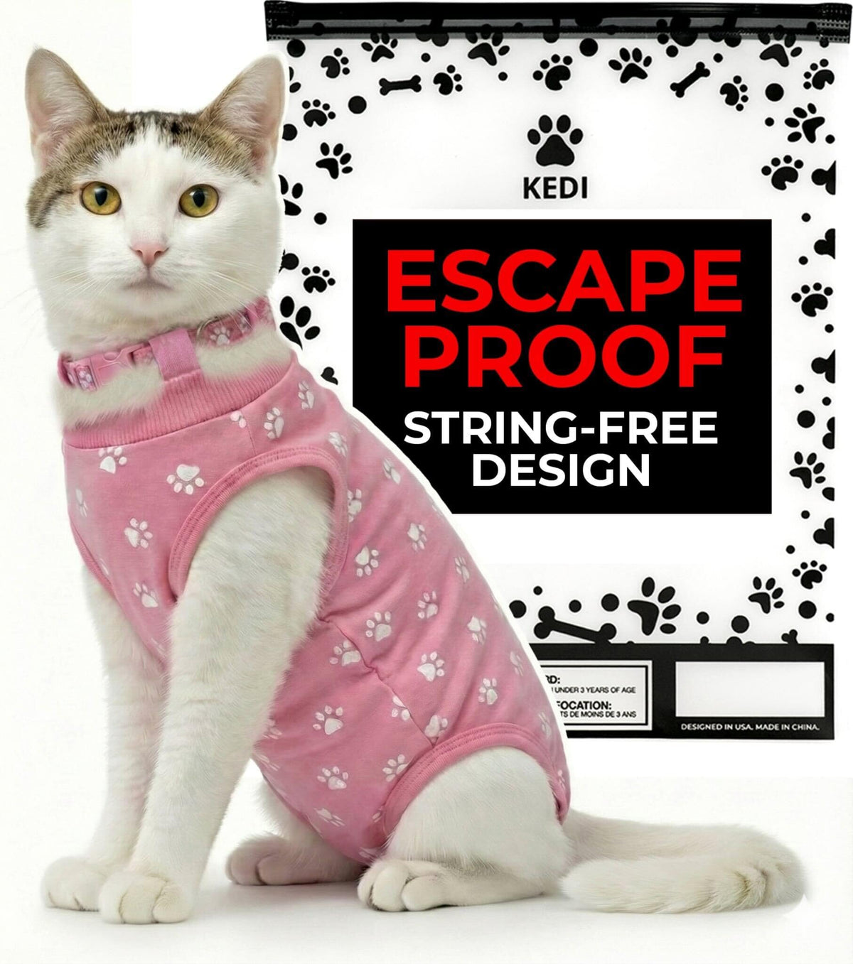 Cat Surgery Recovery Suit Female Cat Onesie for Cats After Surgery Spay Surgical Abdominal Wound Skin Diseases E-Collar Alternative Wear Kitten (Black, Large)