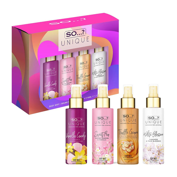So…? Unique Body Mist Set - Perfumes for Women - Body Spray for Women - Vegan, Cruelty Free - Travel Size Gift Set - 650 to 1000 Sprays - 4 pcs