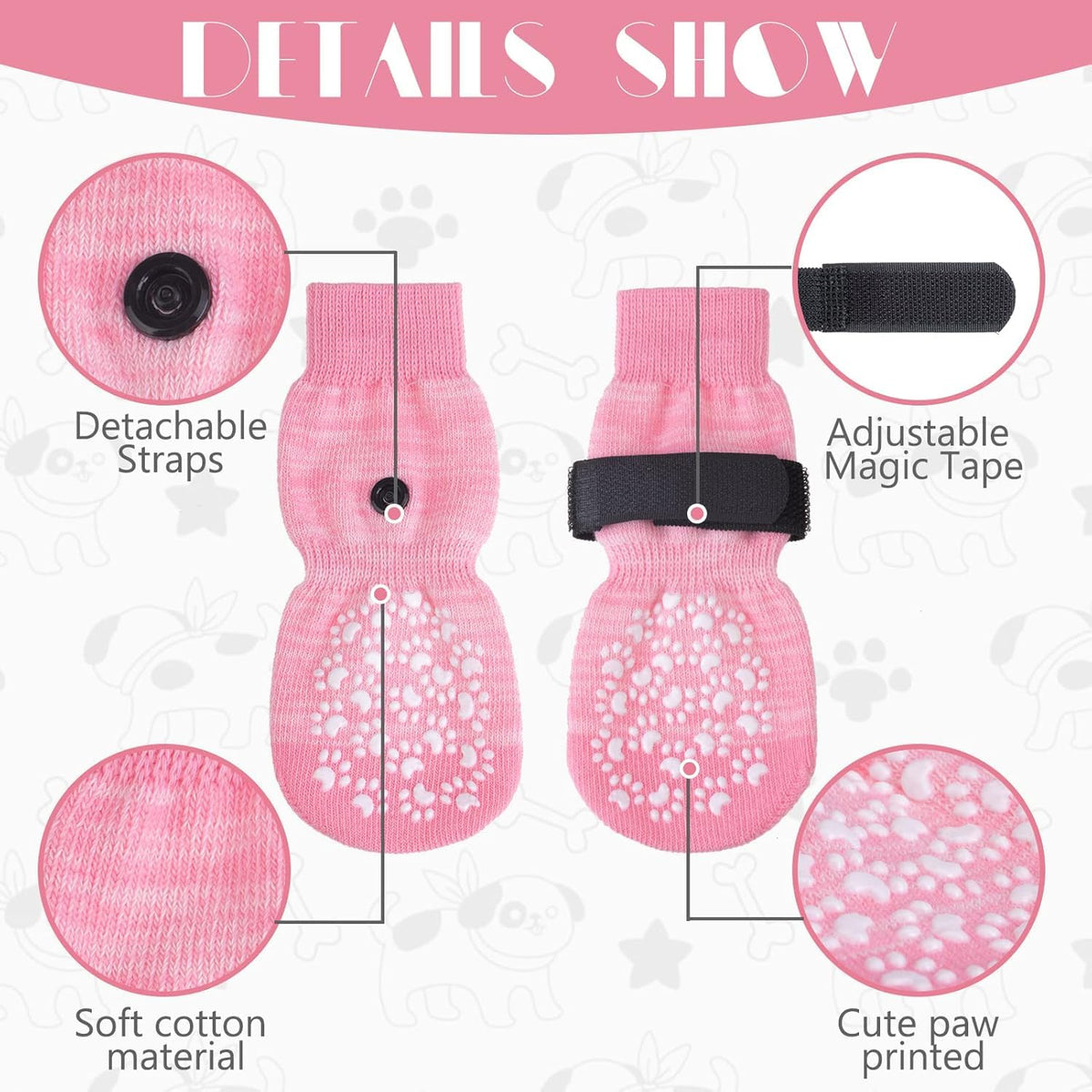 Anti Slip Dog Socks to Prevent Licking Paws, Dog Shoes for Hot Pavement, Dog Booties for Small Medium Large Senior Dogs, Traction Control Boots & Paw Protectors for Hardwood Floors