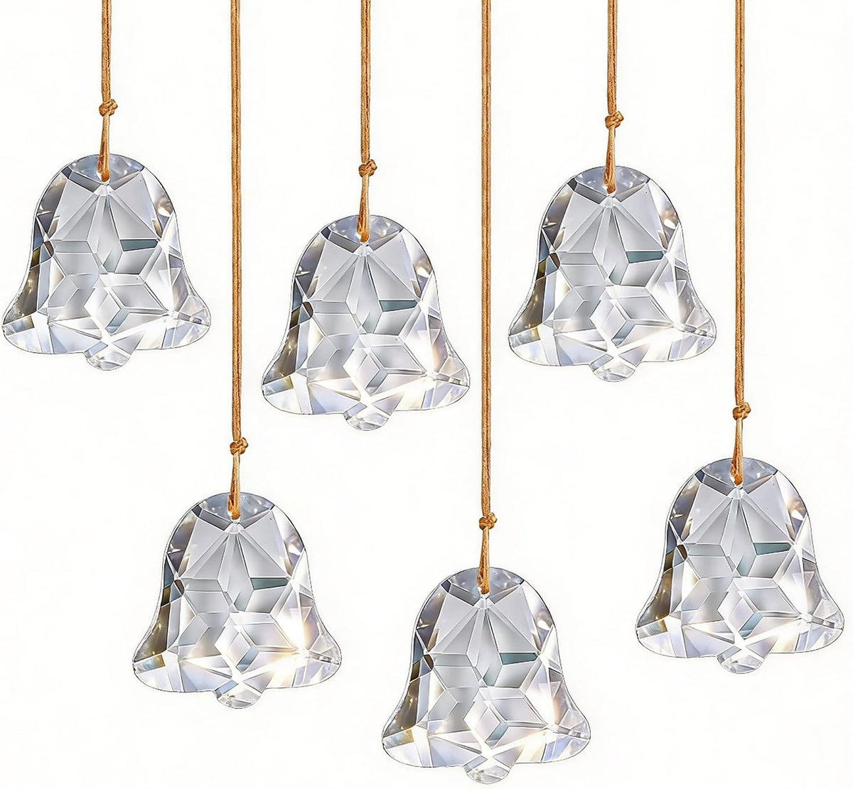 6 Pcs 2 Inch Faceted Crystal Bell Christmas Tree Hanging Ornament