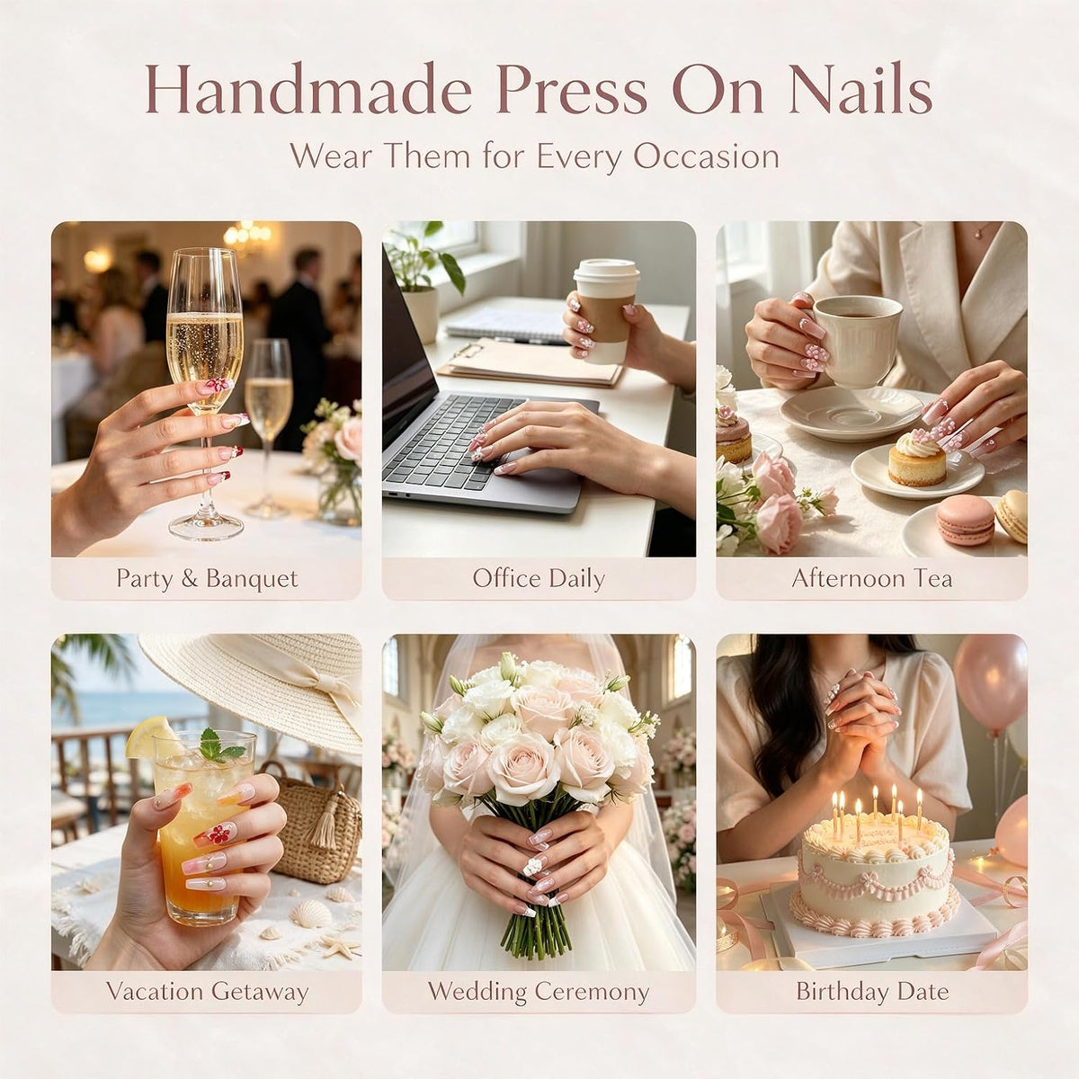Luxury Handmade Press on Nails - Long Square White French Tips Press on Nail with Almond 3D Rhinestones, Flowers & Butterflies, Acrylic Multi-Layer Gel False Nails for Women (10Pcs Size M)
