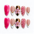Luxury Handmade Press on Nails - Long Square White French Tips Press on Nail with Almond 3D Rhinestones, Flowers & Butterflies, Acrylic Multi-Layer Gel False Nails for Women (10Pcs Size M)