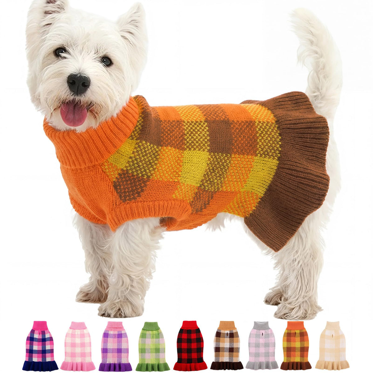 Dog Sweater Dress Plaid Knitwear for Small Dogs Girl Christmas Clothes