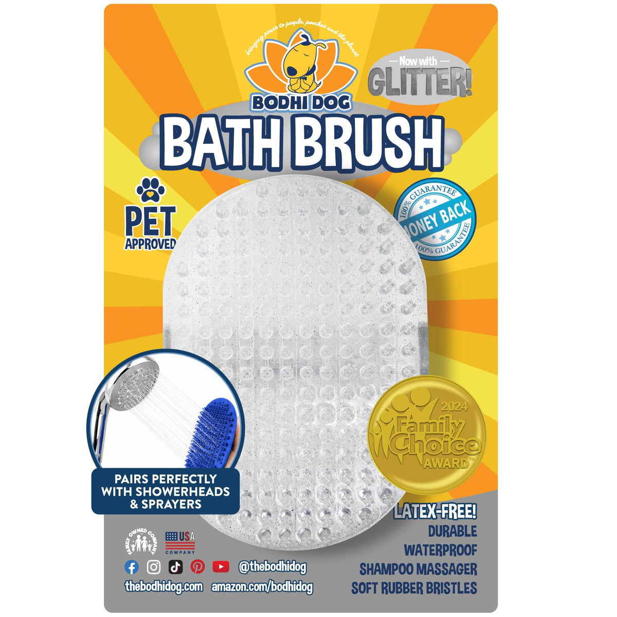 Bodhi Dog Shampoo Brush - Pet Grooming & Bath Supplies for Dogs and Cats - Bath Brush for Long & Short Hair - Premium Scrubber for Shower, Showerhead, Sprayer & Bathing (One Pack, Blue)