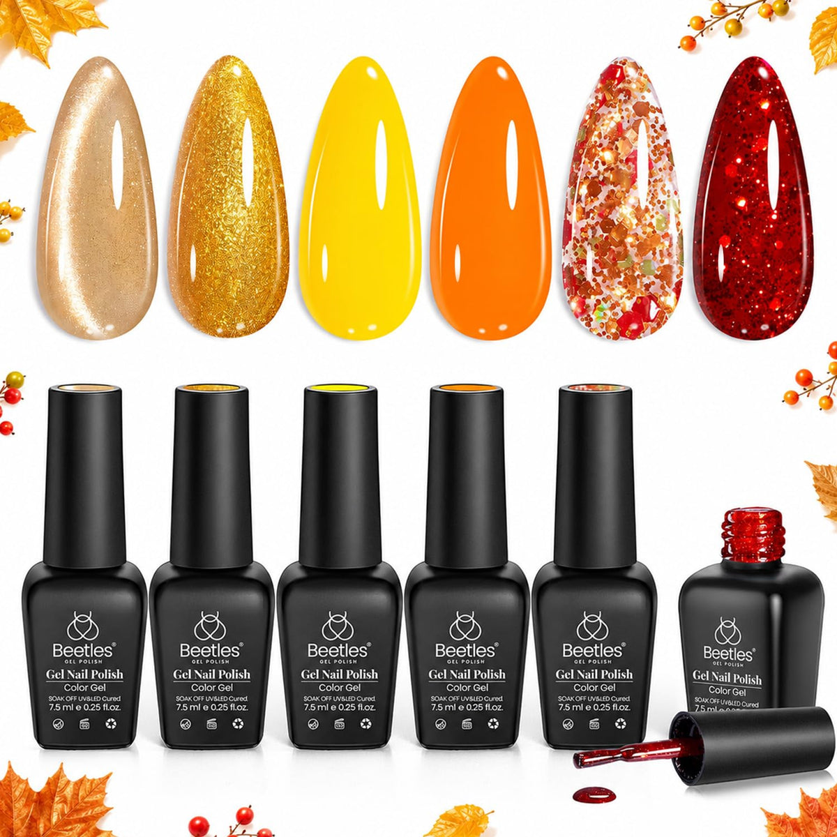 Beetles Halloween Cat Eye Gel Nail Polish Set, 6 Colors Glitter Gel