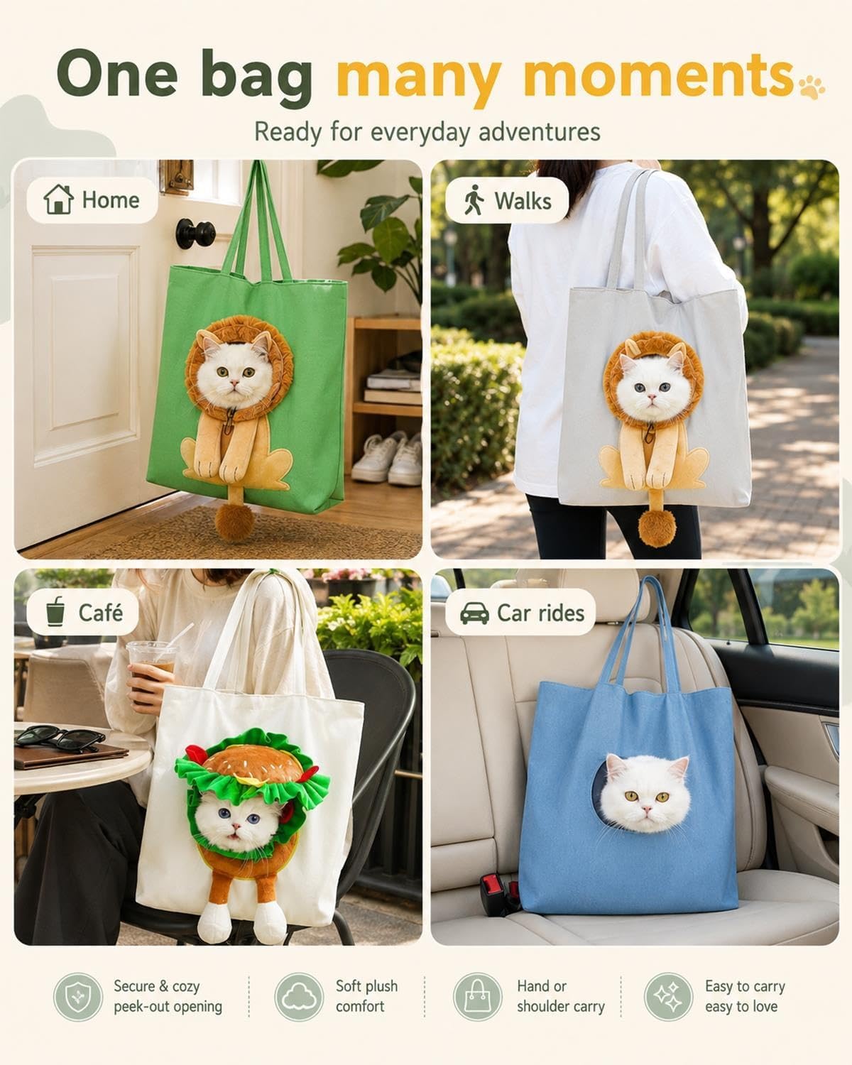 Paw Peek Bag Cute Head Shape Canvas Pet Travel Carrier Tote