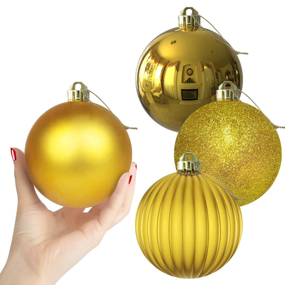 White 4.0" Large Christmas Balls - Christmas Tree Decoration Ornaments Shatterproof Hanging Balls for Birthday Halloween Holiday Wedding Decorations Set of 4pcs