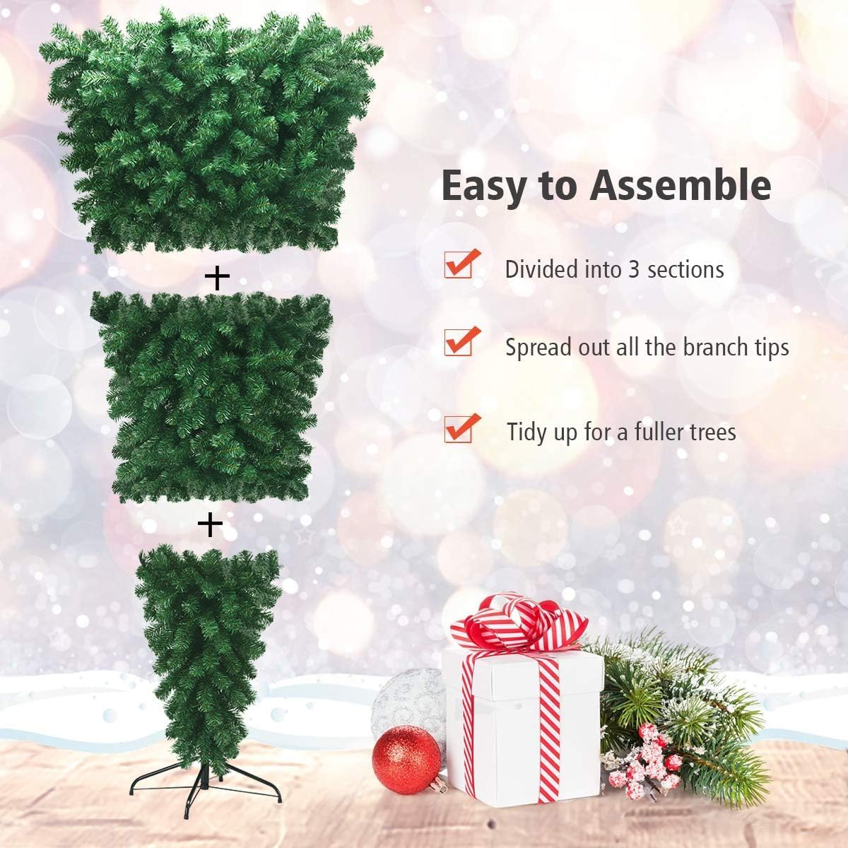 HAPPYGRILL 7ft Upside Down Christmas Tree, Artificial Xmas Tree with 1000 Branch Tips, Metal Stand, Green Inverted PVC Tree for Home Holiday Decoration
