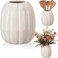 Beeveer 6.7 Inch Ceramic Pumpkin Vase, Large White Pumpkin Utensil Holder