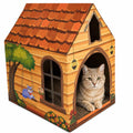 Cinrobiye Cardboard Cat House with Scratcher, Gothic Halloween Cat Scratcher Box with 2 Corrugated Scratch Pads, Open Top Indoor Cat Hideaway Bed for Cats and Kittens