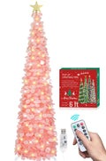 HMASYO 6 FT Pop Up Christmas Tree with 100 LED Timer Lights & Remote, Green Christmas Tinsel Tree, Collapsible Artificial Pencil Tree for Home Office Party Decor, USB Powered, Easy Assembly