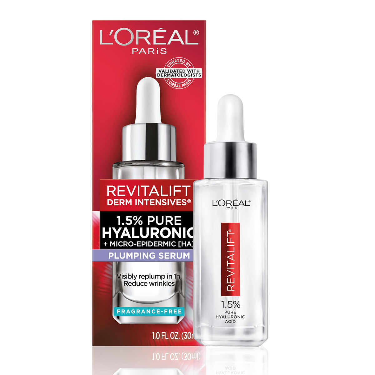 L'Oreal Paris Revitalift 1.5% Pure Hyaluronic Acid Face Serum, Hydrate & Reduce Wrinkles, Fragrance Free 1.7 oz