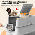Stainless Steel Litter Box with Lid | Extra Large Enclosed Cat Litter Box for Big Cats | High Sided Metal Litter Boxes | 100% Anti-Urine Leakage | Odor Control | Non-Stick with Litter Scoop Set & Mat