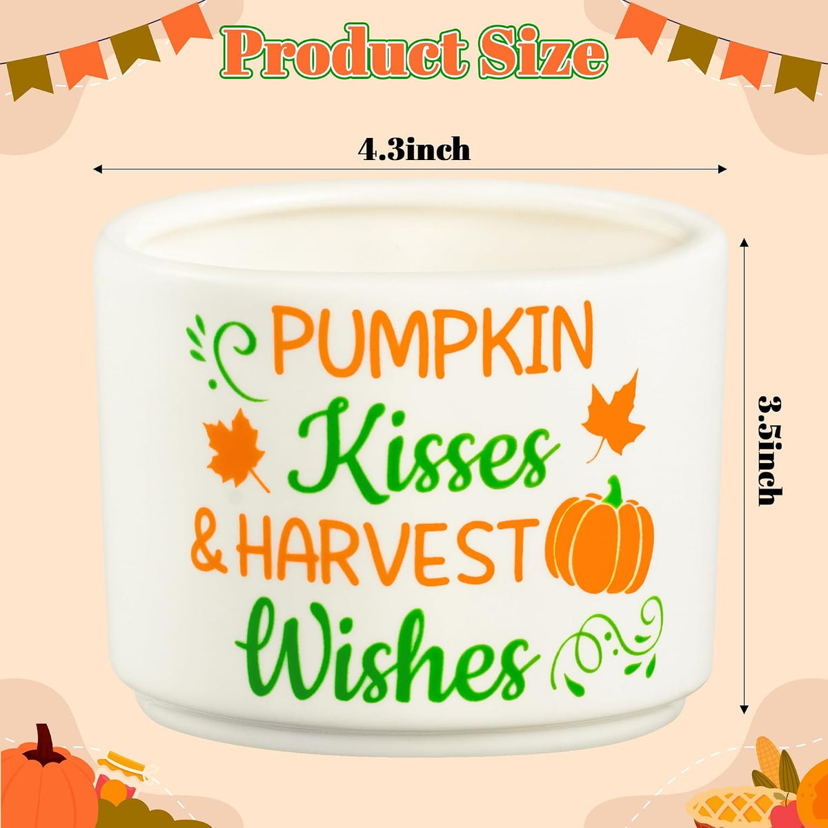 WATINC Fall Autumn Candy Dish Mini Ceramic Candy Bowl Tiered Tray Decor, Pumpkin Maple Leaves Sweets Table Shelf Decorations, Farmhouse Harvest Wishes Accents for Thanksgiving House (4.3 x 3.5 Inches)