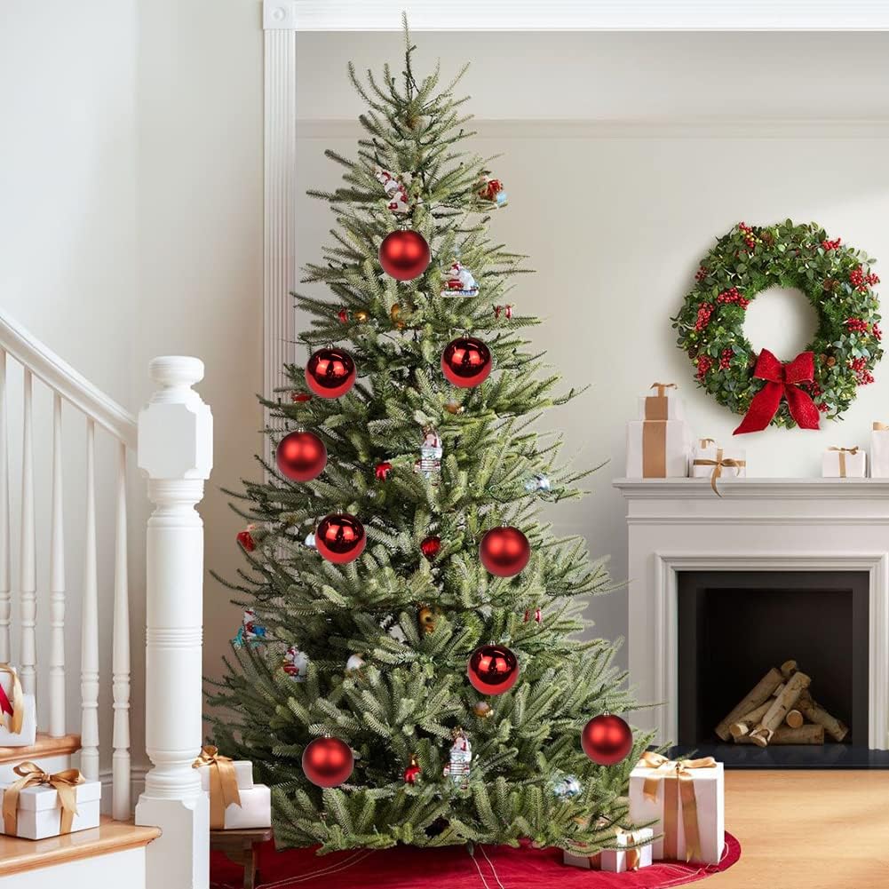 GnFlus Large Shatterproof Christmas Ball Ornaments, Red, 5.9" (2 Pcs), Classic Style, Hanging, Plastic, Christmas, Birthday, New Year, Anniversary, Valentine's Day
