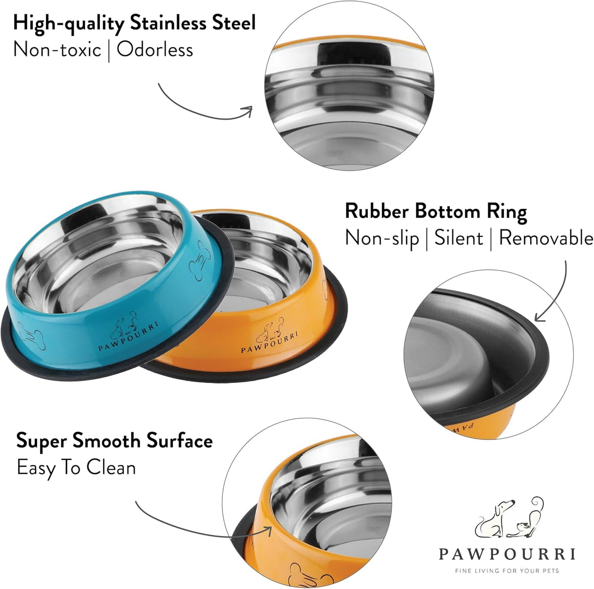 2Pc Stainless Steel Dog Bowls Set - Non-Slip Food and Water Bowl 16 Oz - Dishwasher-Safe, Rust Resistant Steel Pet Bowls for Small Dogs & Puppies | Durable Dog Feeding Bowl - Orange