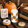 Joyseller 18oz Fall Pumpkin Iced Coffee Glass Cup with Lid & Straw