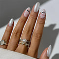 Halloween Press on Nails Medium Almond MABKJLF Fake Nails Glow in The Dark Full Cover Nightmare Christmas False Nails Glossy Glue on Nails Artificial Acrylic Nails for Women Girls 24 Pcs