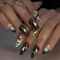 Halloween Press on Nails Medium Almond MABKJLF Fake Nails Glow in The Dark Full Cover Nightmare Christmas False Nails Glossy Glue on Nails Artificial Acrylic Nails for Women Girls 24 Pcs