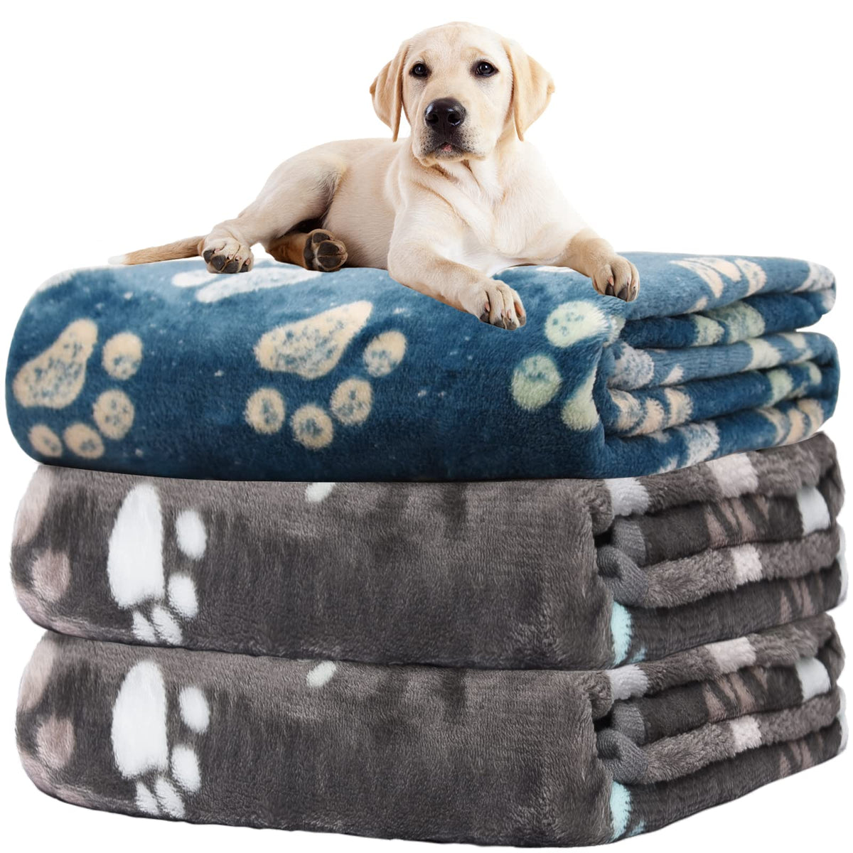 Rezutan 1 Pack 3 Blankets for Dogs, Dog Blanket for Large & Medium Pet Cat, Premium Soft Fluffy Suitable for Dog Kennels & Beds, Sofas, Gifts Puppy Essentials, 41x31inch, Gray/Blue/Beige
