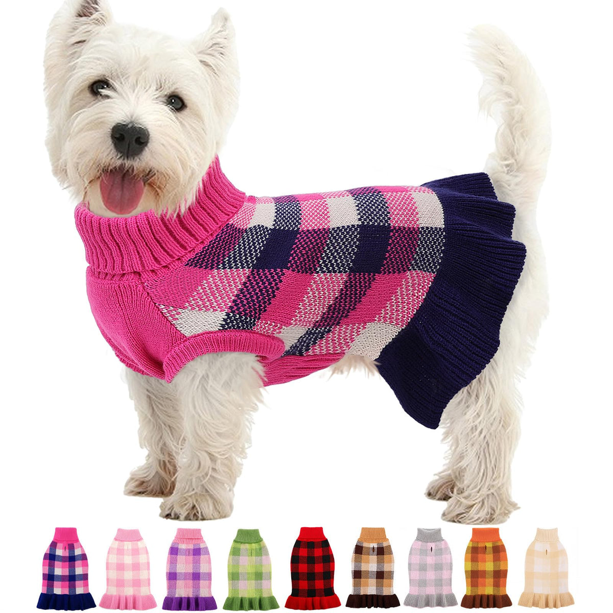 Dog Sweater Dress Plaid Knitwear for Small Dogs Girl Christmas Clothes