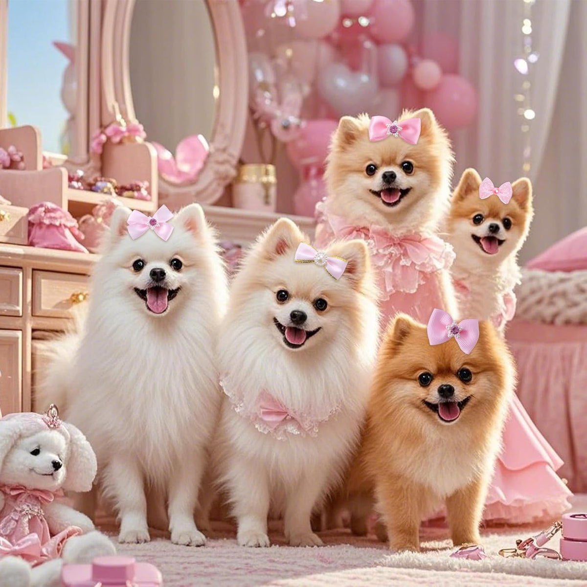 20PCS Cute Dog Hair Bows with Rubber Bands Handmade Mix Style for Puppy